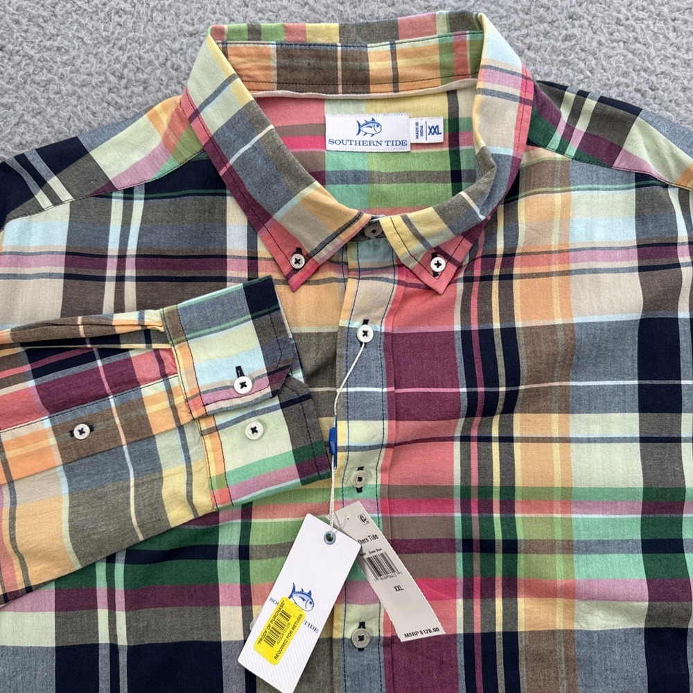 Southern Tide Harker Island Sport Shirt Mens XXL 2XL Long Sleeve Madras Plaid